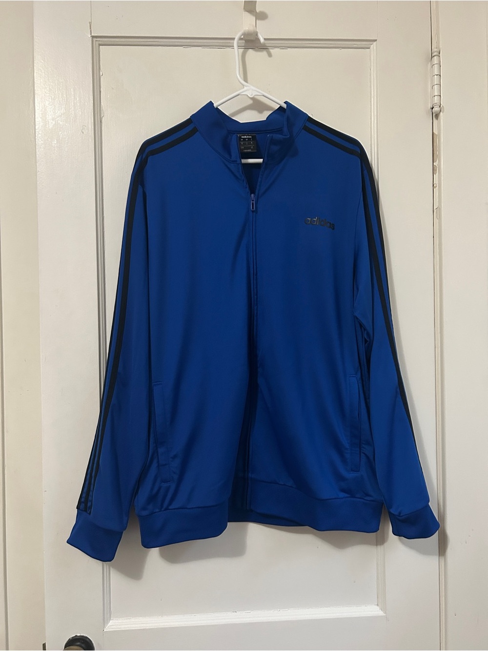 Adidas Men’s Blue Track Jacket with Black Stripes - Size XL